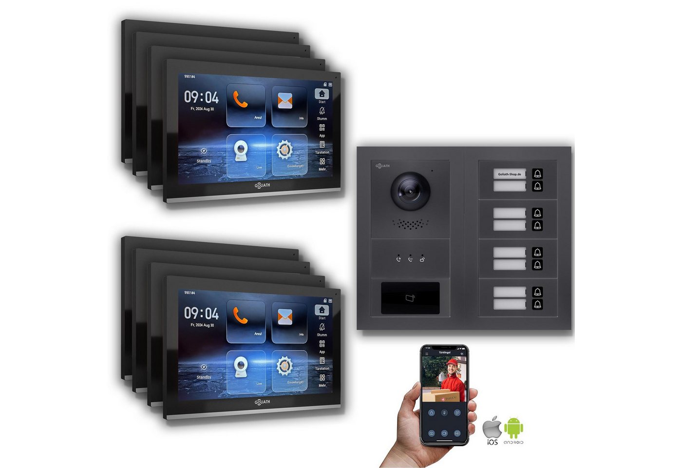 Goliath Intercom Video-Türsprechanlage Goliath IP Video Türsprechanlage: 10-Zoll 8 Familienhaus, RFID, Anzeig (Privat oder Gewerblich) von Goliath Intercom