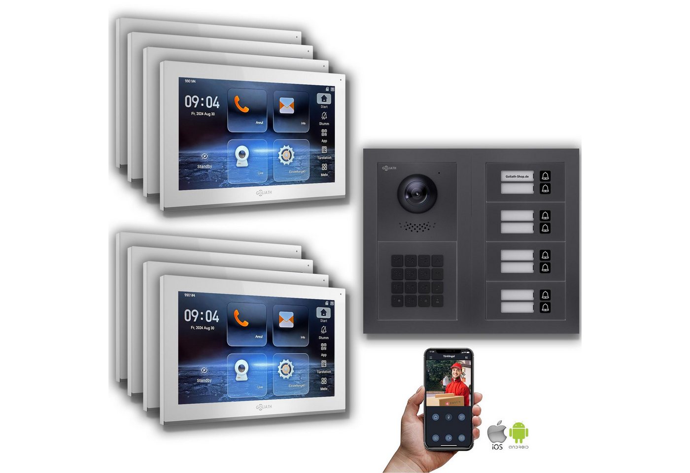 Goliath Intercom Video-Türsprechanlage Goliath IP Video Türsprechanlage: 10-Zoll 8 Familienhaus, Zahlencode,A (Privat oder Gewerblich) von Goliath Intercom