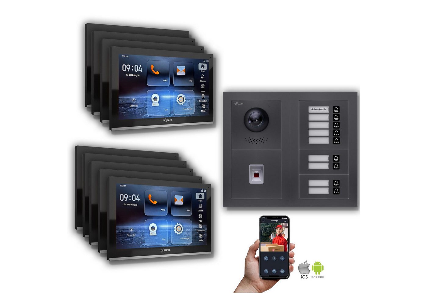 Goliath Intercom Video-Türsprechanlage Goliath IP Video Türsprechanlage: 10-Zoll 9 Familienhaus, Fingerprint, (Privat oder Gewerblich) von Goliath Intercom