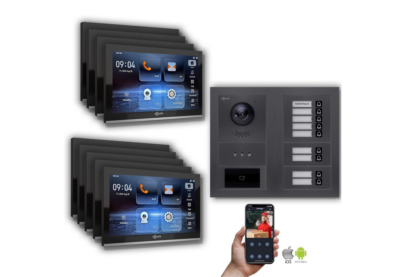 Goliath Intercom Video-Türsprechanlage Goliath IP Video Türsprechanlage: 10-Zoll 9 Familienhaus, RFID, Anzeig (Privat oder Gewerblich) von Goliath Intercom