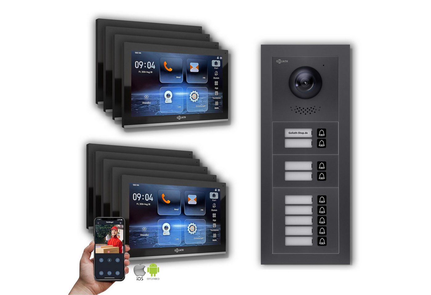 Goliath Intercom Video-Türsprechanlage Goliath IP Video Türsprechanlage: 10-Zoll 9 Familienhaus, Smartphone A (Privat oder Gewerblich) von Goliath Intercom