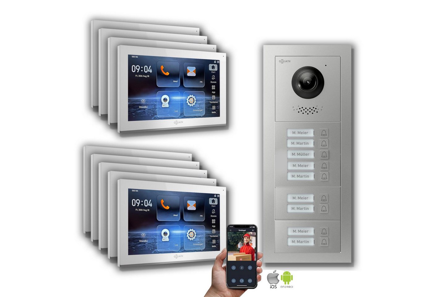 Goliath Intercom Video-Türsprechanlage Goliath IP Video Türsprechanlage: 10-Zoll 9 Familienhaus, Smartphone A (Privat oder Gewerblich) von Goliath Intercom