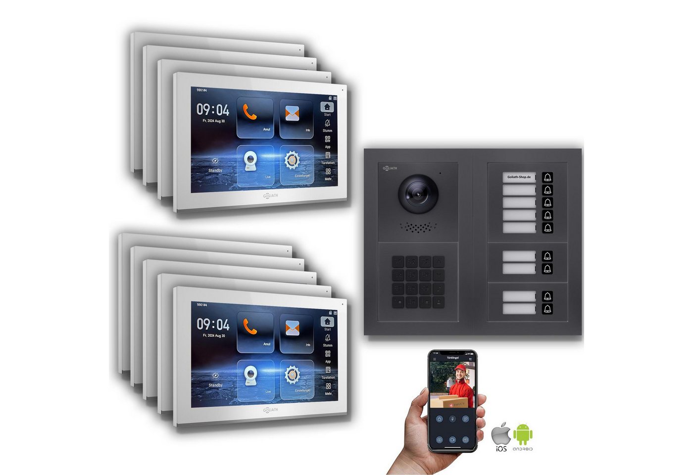 Goliath Intercom Video-Türsprechanlage Goliath IP Video Türsprechanlage: 10-Zoll 9 Familienhaus, Zahlencode,A (Privat oder Gewerblich) von Goliath Intercom