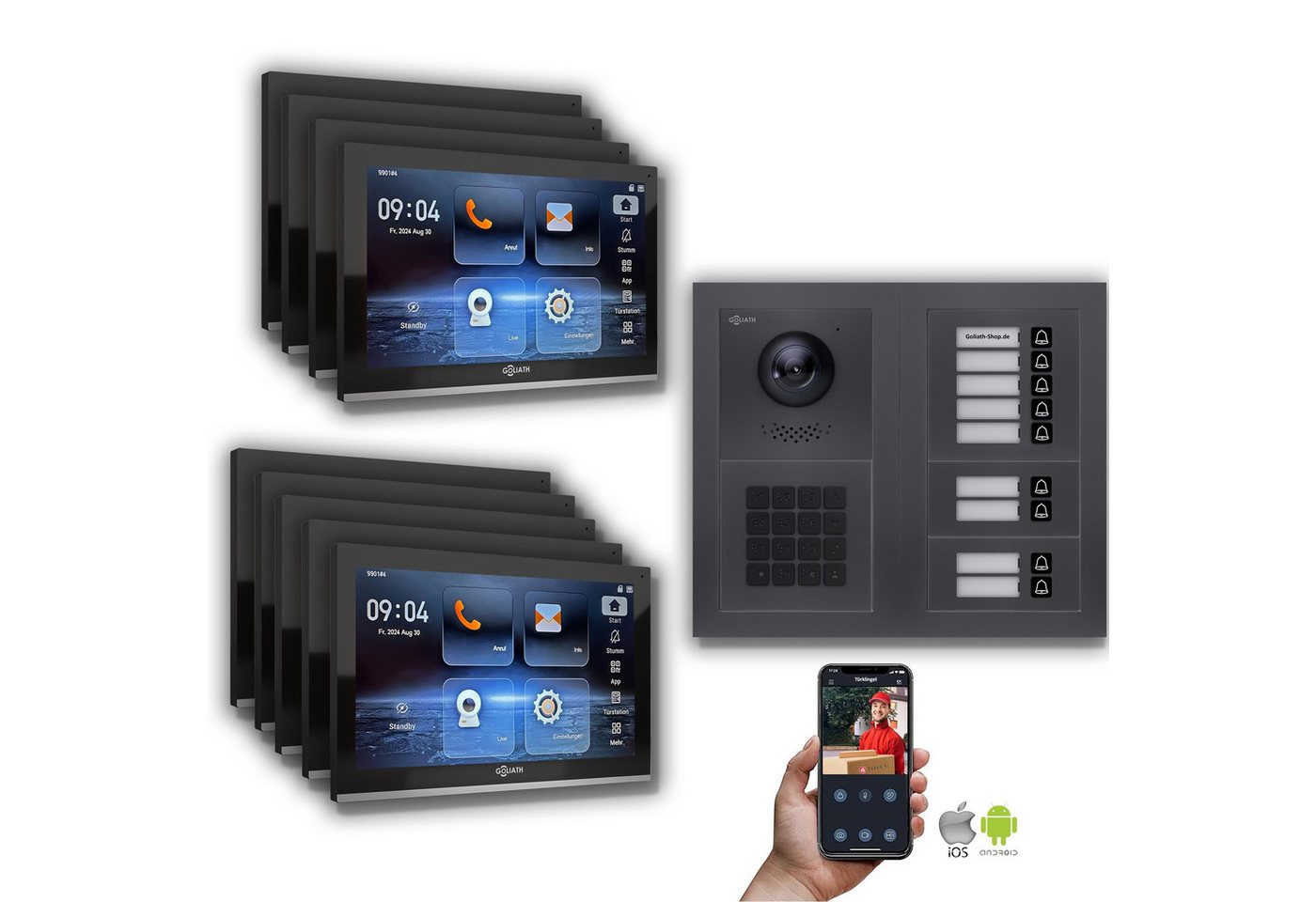 Goliath Intercom Video-Türsprechanlage Goliath IP Video Türsprechanlage: 10-Zoll 9 Familienhaus, Zahlencode,A (Privat oder Gewerblich) von Goliath Intercom
