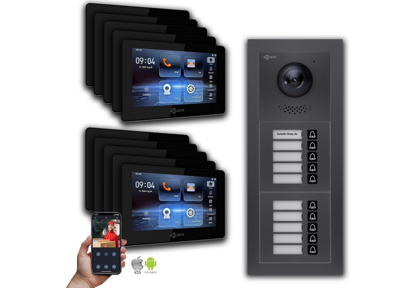 Goliath Intercom Video-Türsprechanlage Goliath IP Video Türsprechanlage: 7-Zoll, 10 Familienhaus, Smartphone- (Privat oder Gewerblich) von Goliath Intercom