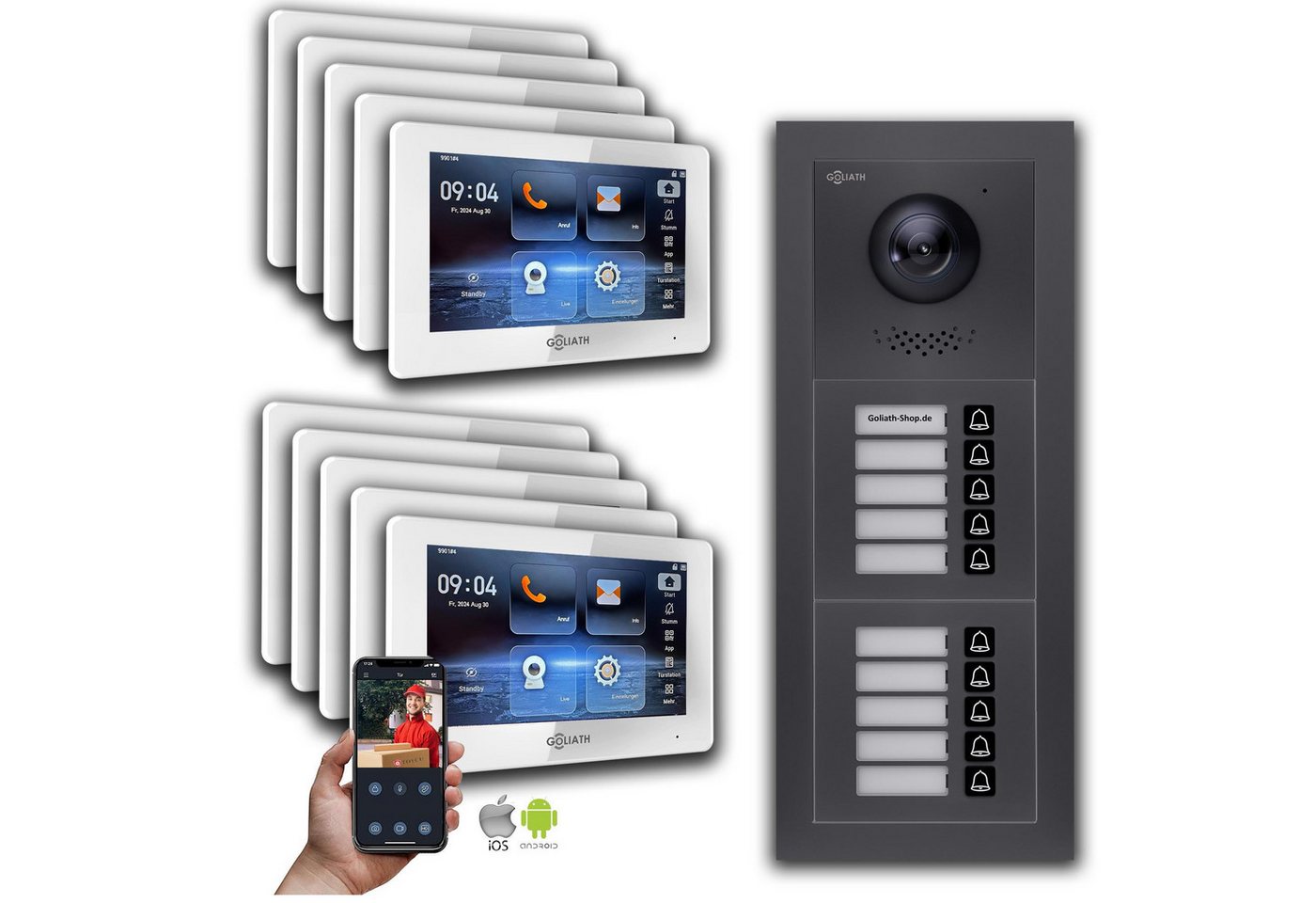 Goliath Intercom Video-Türsprechanlage Goliath IP Video Türsprechanlage: 7-Zoll, 10 Familienhaus, Smartphone- (Privat oder Gewerblich) von Goliath Intercom