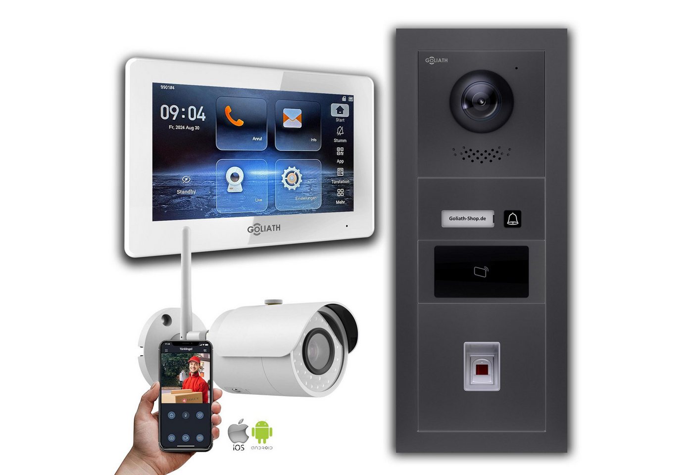 Goliath Intercom Video-Türsprechanlage Goliath IP Video Türsprechanlage: 7-Zoll 1 Monitor, RFID, Fingerprint, (Privat oder Gewerblich) von Goliath Intercom