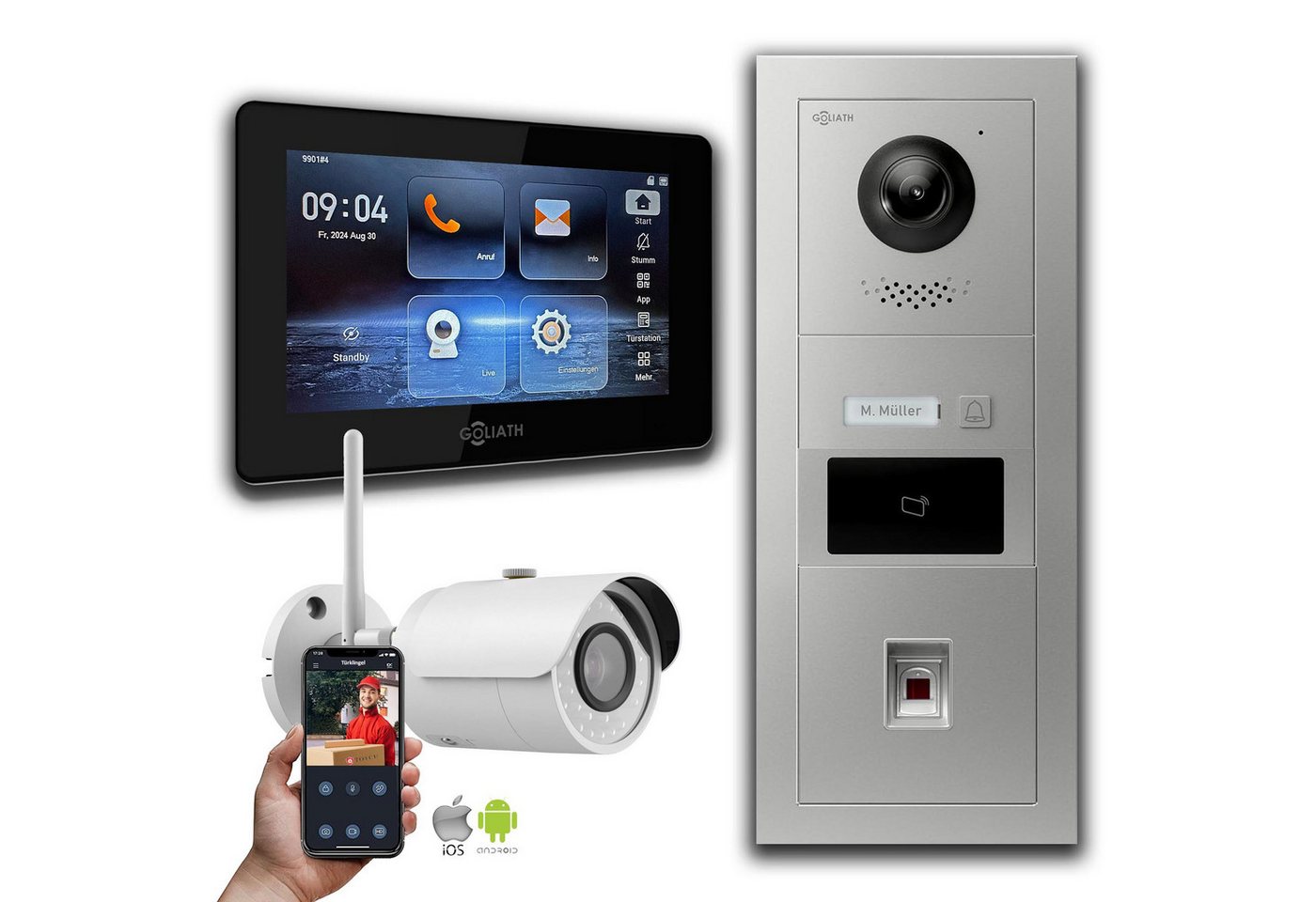 Goliath Intercom Video-Türsprechanlage Goliath IP Video Türsprechanlage: 7-Zoll 1 Monitor, RFID, Fingerprint, (Privat oder Gewerblich) von Goliath Intercom