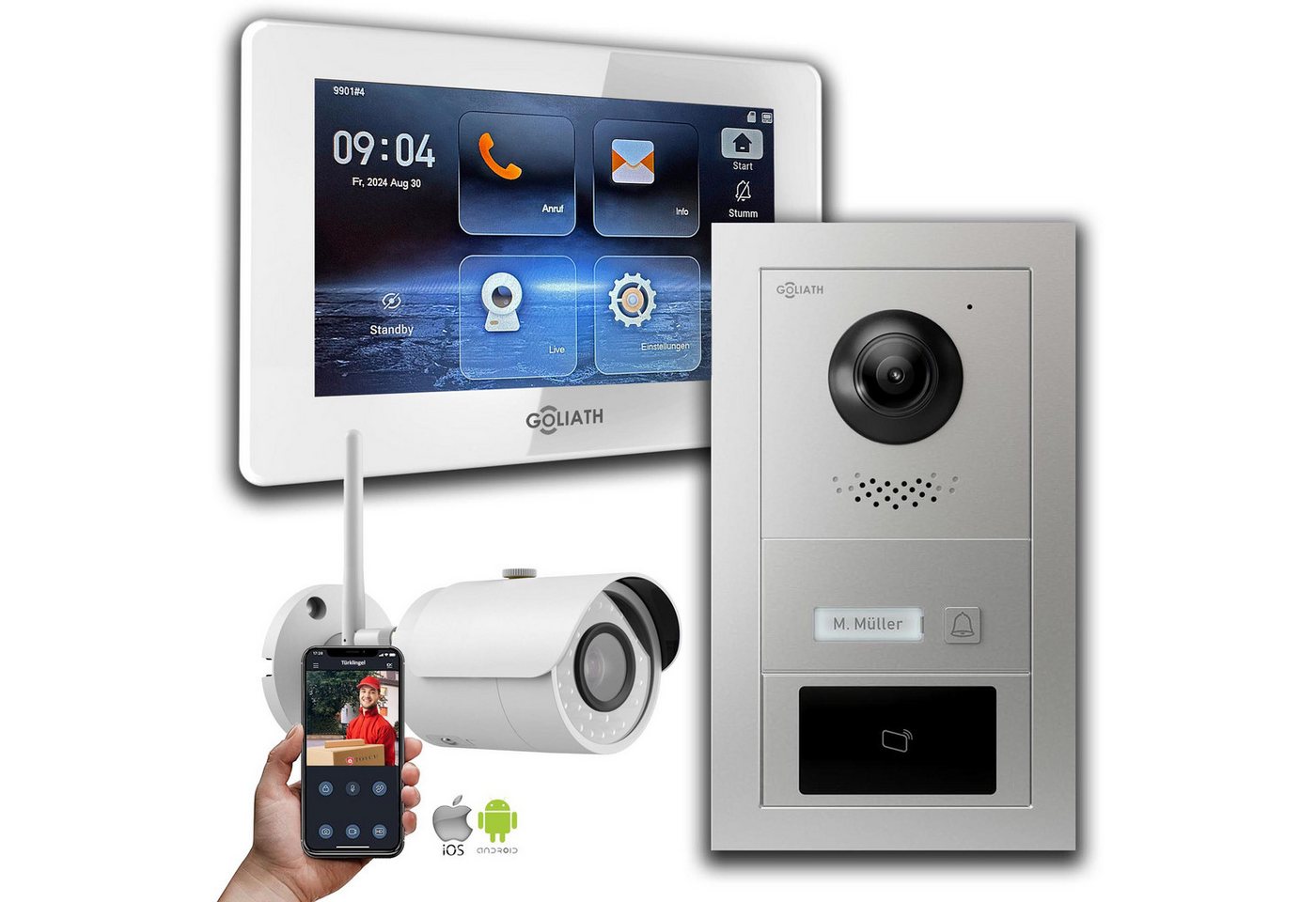 Goliath Intercom Video-Türsprechanlage Goliath IP Video Türsprechanlage: 7-Zoll 1 Monitor, RFID, Silber, Wifi (Privat oder Gewerblich) von Goliath Intercom