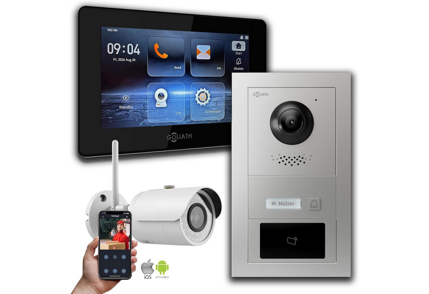 Goliath Intercom Video-Türsprechanlage Goliath IP Video Türsprechanlage: 7-Zoll 1 Monitor, RFID, Silber, Wifi (Privat oder Gewerblich) von Goliath Intercom