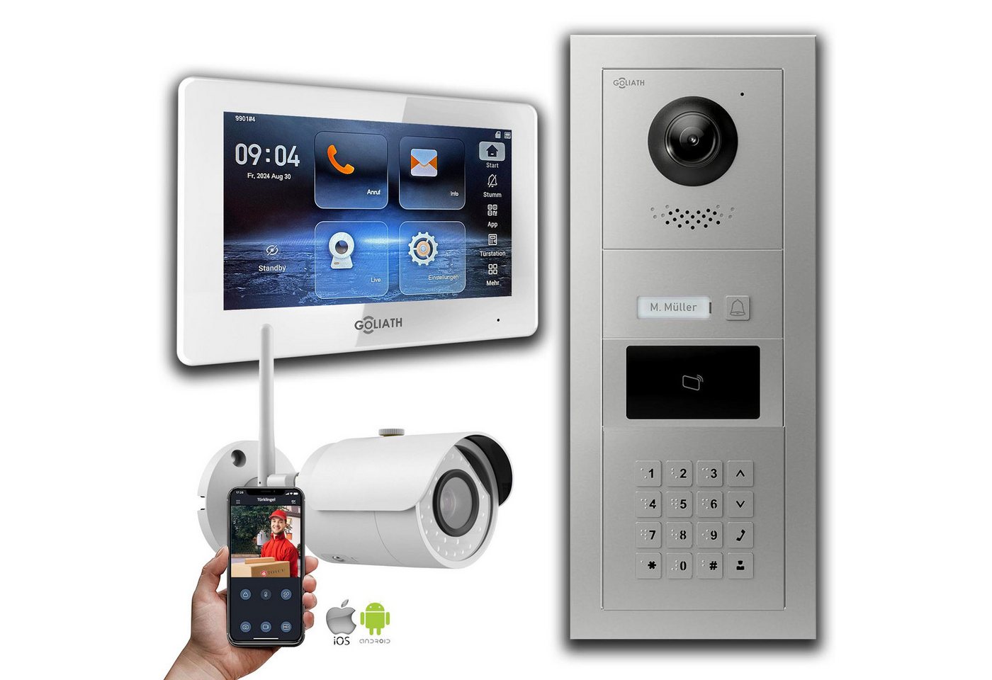 Goliath Intercom Video-Türsprechanlage Goliath IP Video Türsprechanlage: 7-Zoll 1 Monitor, RFID, Zahlencode, (Privat oder Gewerblich) von Goliath Intercom