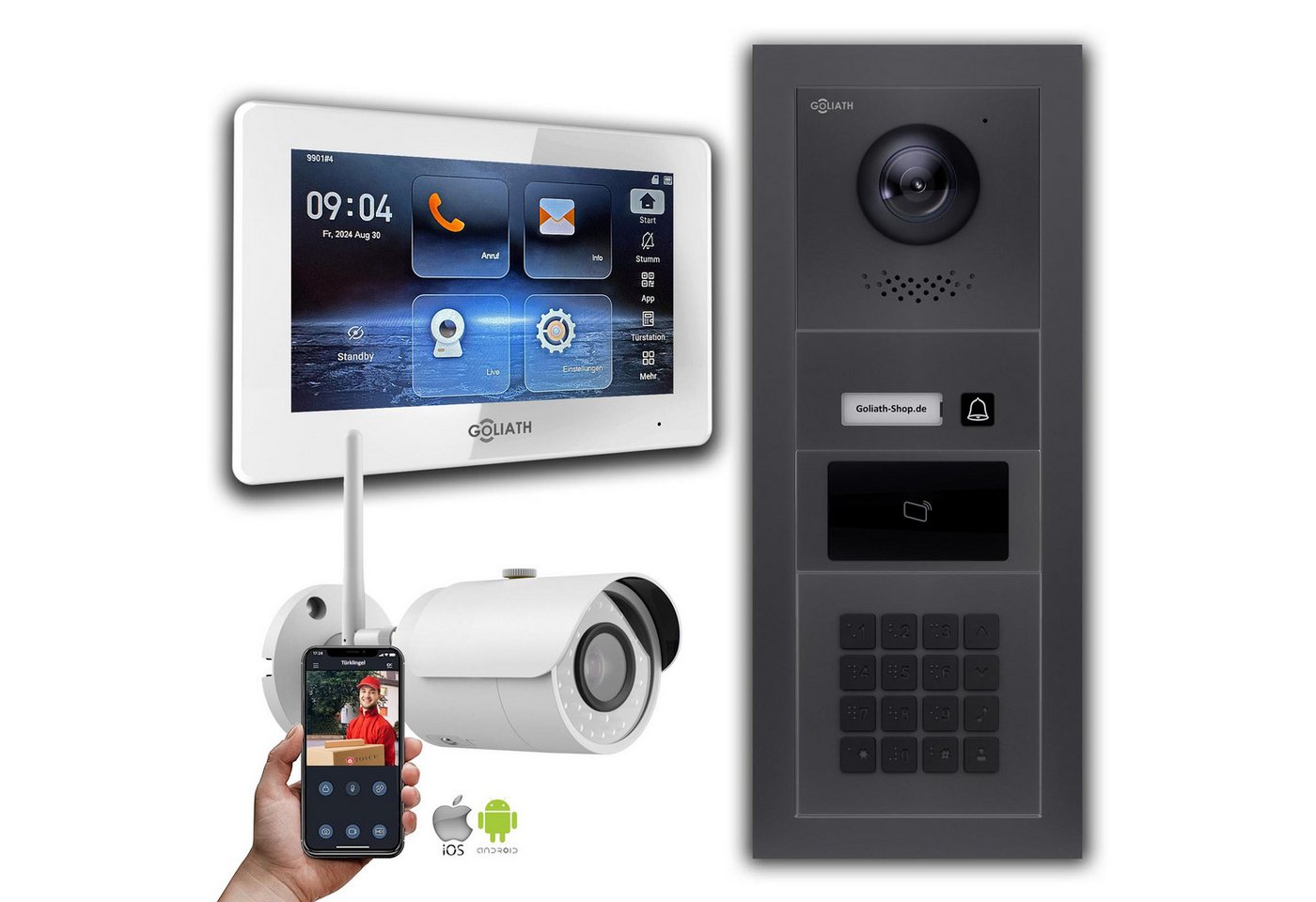 Goliath Intercom Video-Türsprechanlage Goliath IP Video Türsprechanlage: 7-Zoll 1 Monitor, RFID, Zahlencode, (Privat oder Gewerblich) von Goliath Intercom