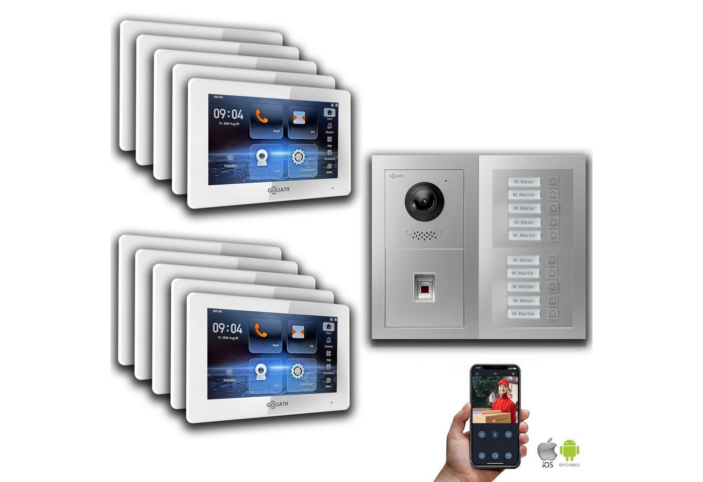 Goliath Intercom Video-Türsprechanlage Goliath IP Video Türsprechanlage: 7-Zoll 10 Familienhaus, Fingerprint, (Privat oder Gewerblich) von Goliath Intercom