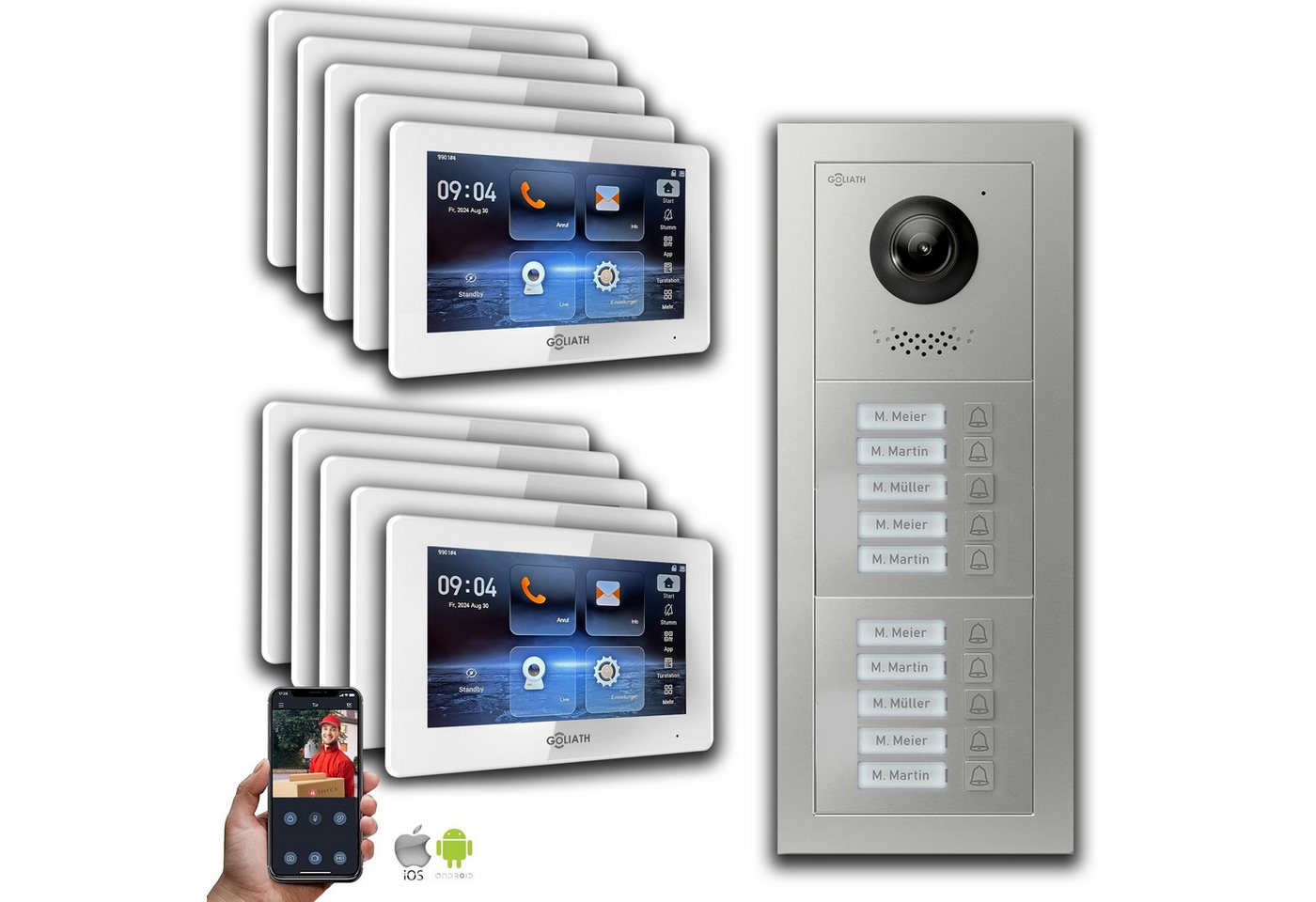 Goliath Intercom Video-Türsprechanlage Goliath IP Video Türsprechanlage: 7-Zoll 10 Familienhaus, Smartphone-A (Privat oder Gewerblich) von Goliath Intercom