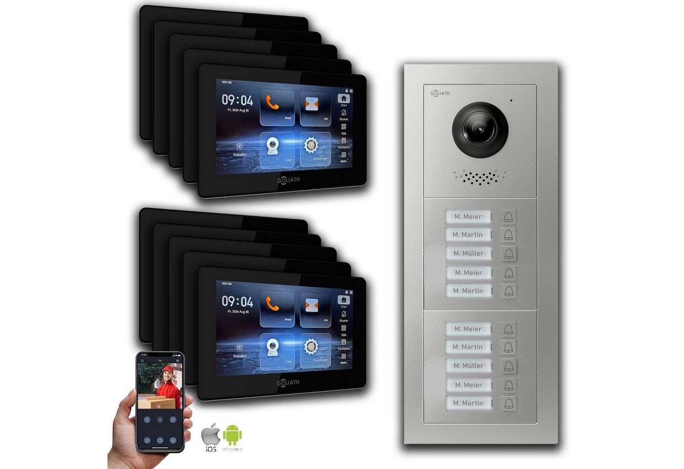 Goliath Intercom Video-Türsprechanlage Goliath IP Video Türsprechanlage: 7-Zoll 10 Familienhaus, Smartphone-A (Privat oder Gewerblich) von Goliath Intercom