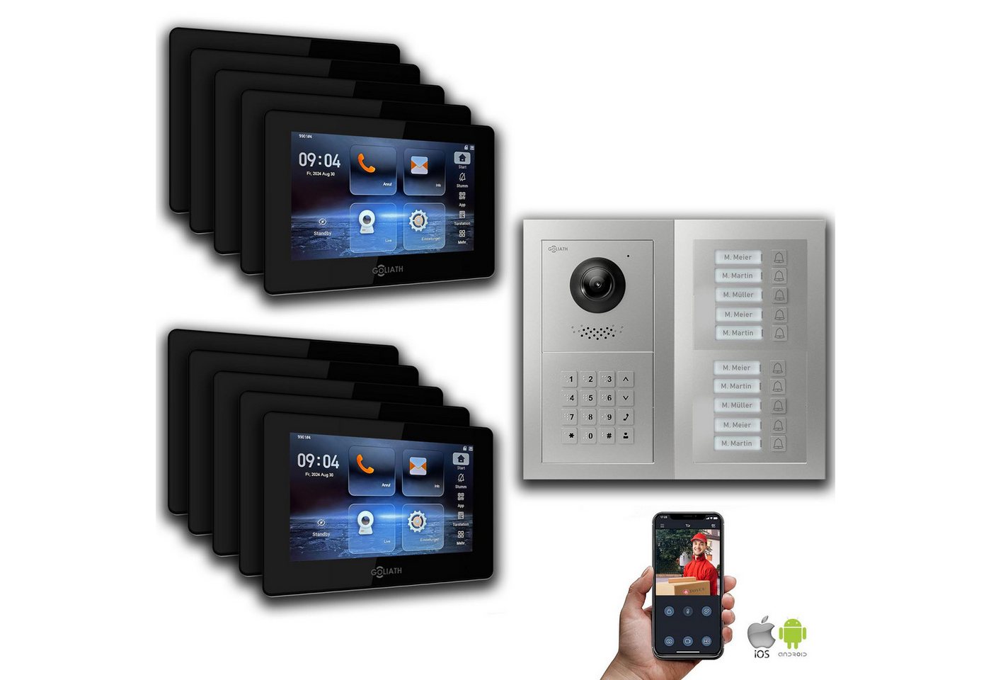 Goliath Intercom Video-Türsprechanlage Goliath IP Video Türsprechanlage: 7-Zoll 10 Familienhaus, Zahlencode, (Privat oder Gewerblich) von Goliath Intercom