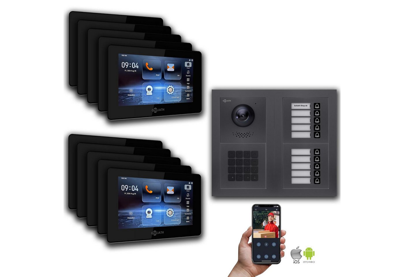 Goliath Intercom Video-Türsprechanlage Goliath IP Video Türsprechanlage: 7-Zoll 10 Familienhaus, Zahlencode, (Privat oder Gewerblich) von Goliath Intercom