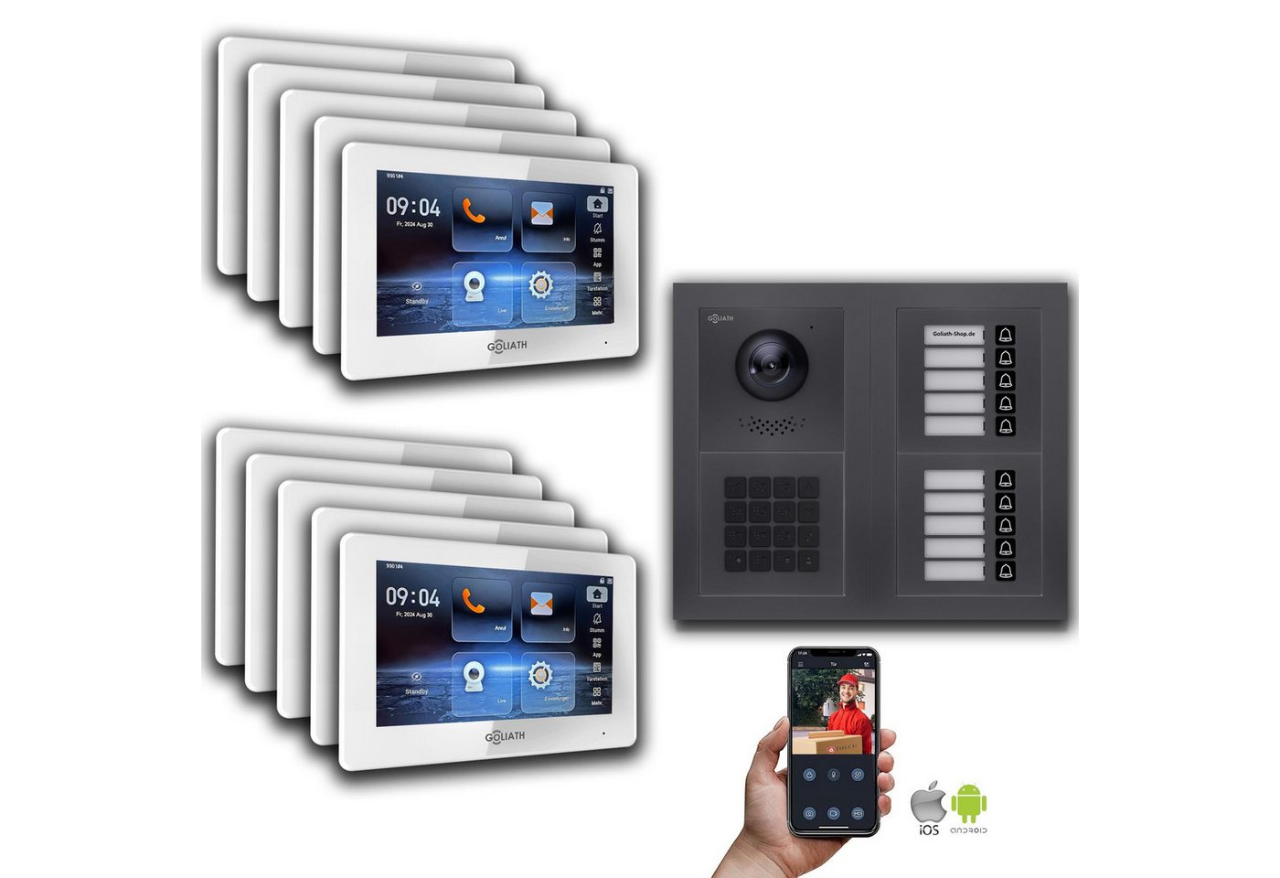 Goliath Intercom Video-Türsprechanlage Goliath IP Video Türsprechanlage: 7-Zoll 10 Familienhaus, Zahlencode, (Privat oder Gewerblich) von Goliath Intercom