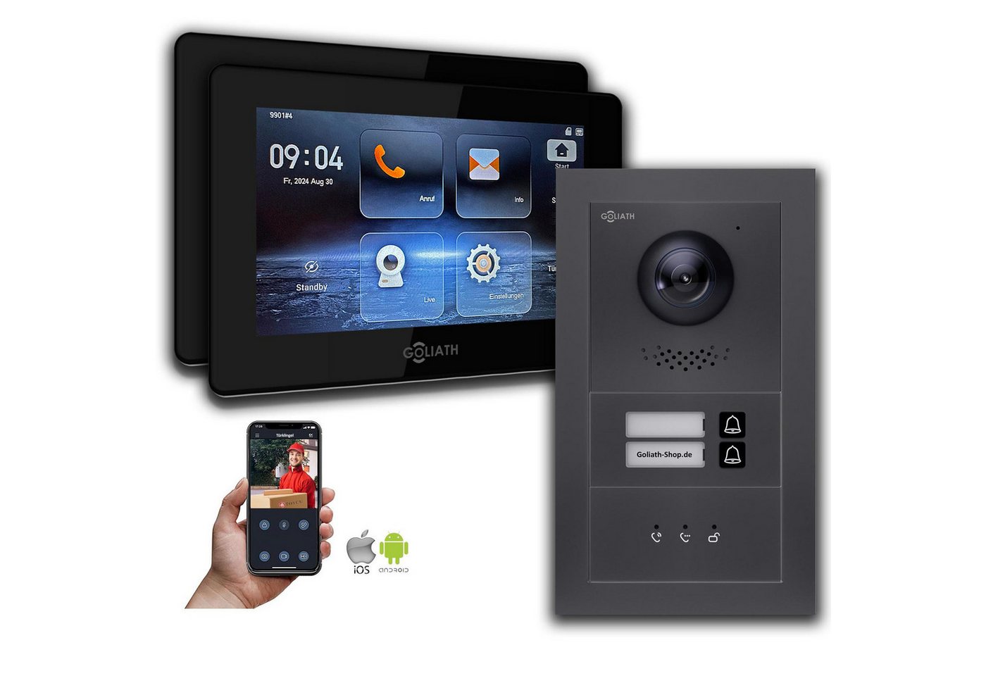 Goliath Intercom Video-Türsprechanlage Goliath IP Video Türsprechanlage: 7-Zoll 2 Familienhaus, Anzeige, Anth (Privat oder Gewerblich) von Goliath Intercom