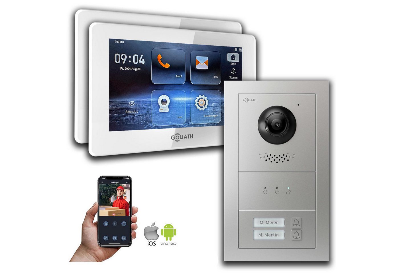 Goliath Intercom Video-Türsprechanlage Goliath IP Video Türsprechanlage: 7-Zoll 2 Familienhaus, Anzeige, Silb (Privat oder Gewerblich) von Goliath Intercom