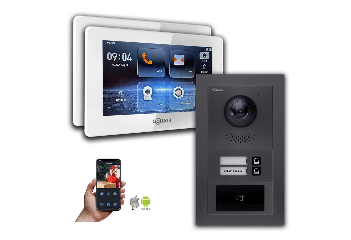 Goliath Intercom Video-Türsprechanlage Goliath IP Video Türsprechanlage: 7-Zoll 2 Familienhaus, RFID, Anthraz (Privat oder Gewerblich) von Goliath Intercom