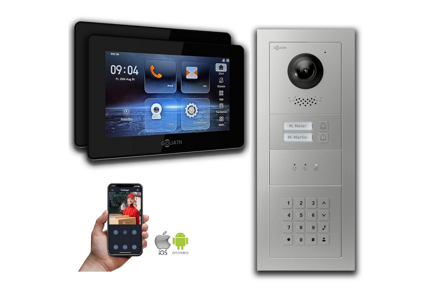 Goliath Intercom Video-Türsprechanlage Goliath IP Video Türsprechanlage: 7-Zoll 2 Familienhaus, Zahlencode, A (Privat oder Gewerblich) von Goliath Intercom