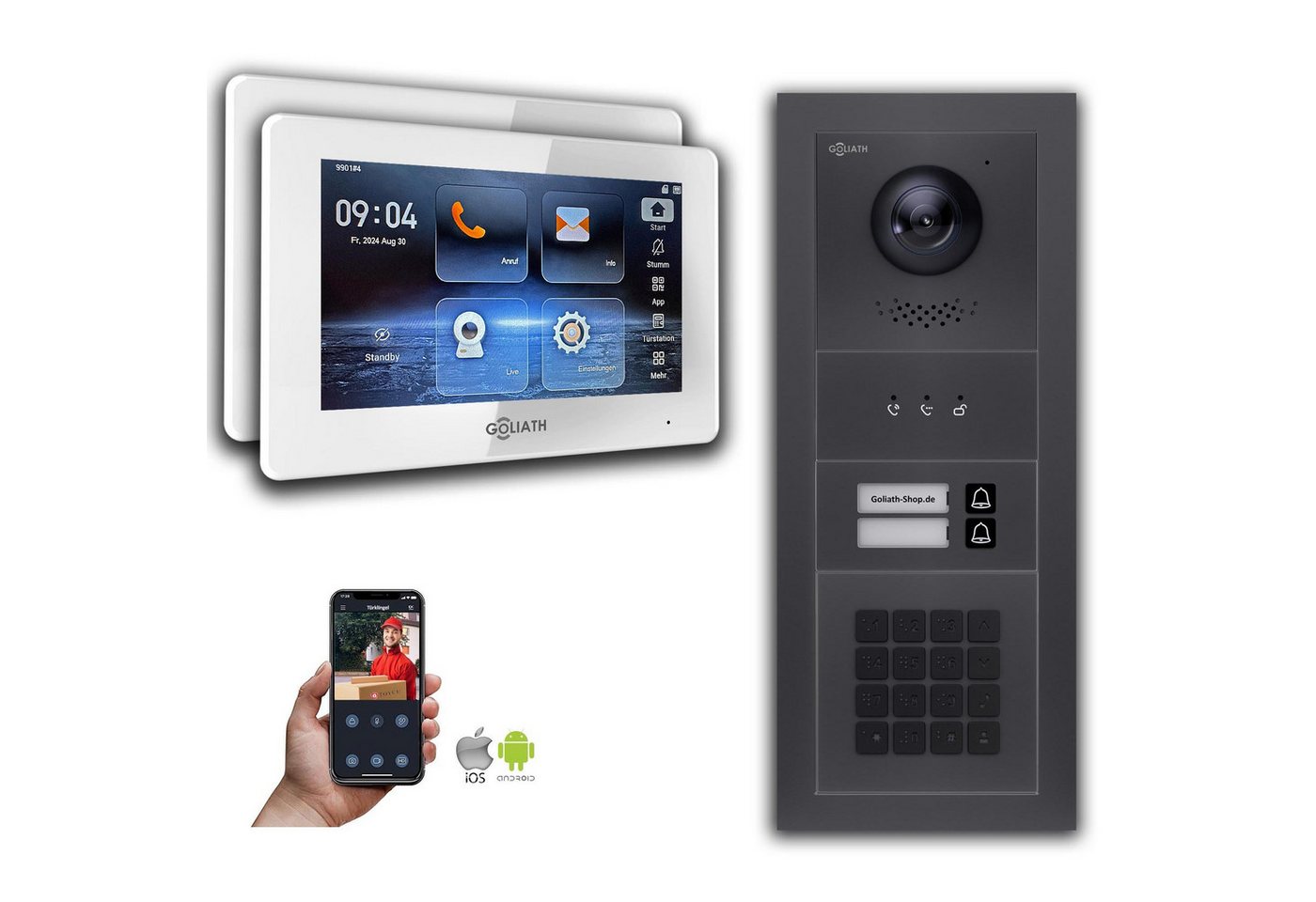 Goliath Intercom Video-Türsprechanlage Goliath IP Video Türsprechanlage: 7-Zoll 2 Familienhaus, Zahlencode, A (Privat oder Gewerblich) von Goliath Intercom