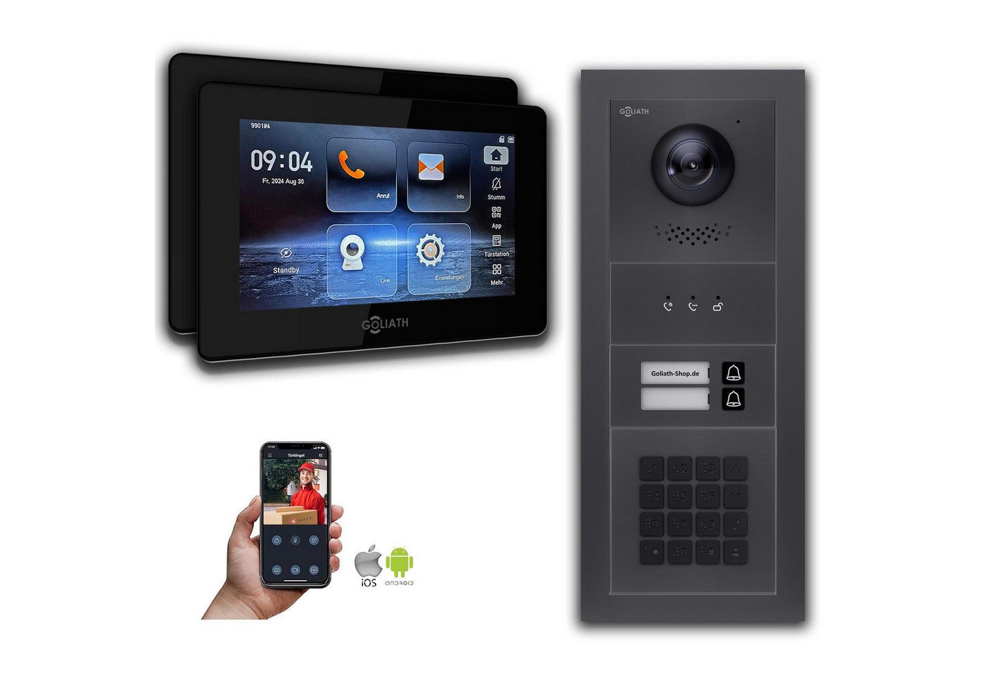 Goliath Intercom Video-Türsprechanlage Goliath IP Video Türsprechanlage: 7-Zoll 2 Familienhaus, Zahlencode, A (Privat oder Gewerblich) von Goliath Intercom