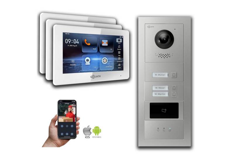 Goliath Intercom Video-Türsprechanlage Goliath IP Video Türsprechanlage: 7-Zoll 3 Familienhaus, RFID, Anzeige (Privat oder Gewerblich) von Goliath Intercom