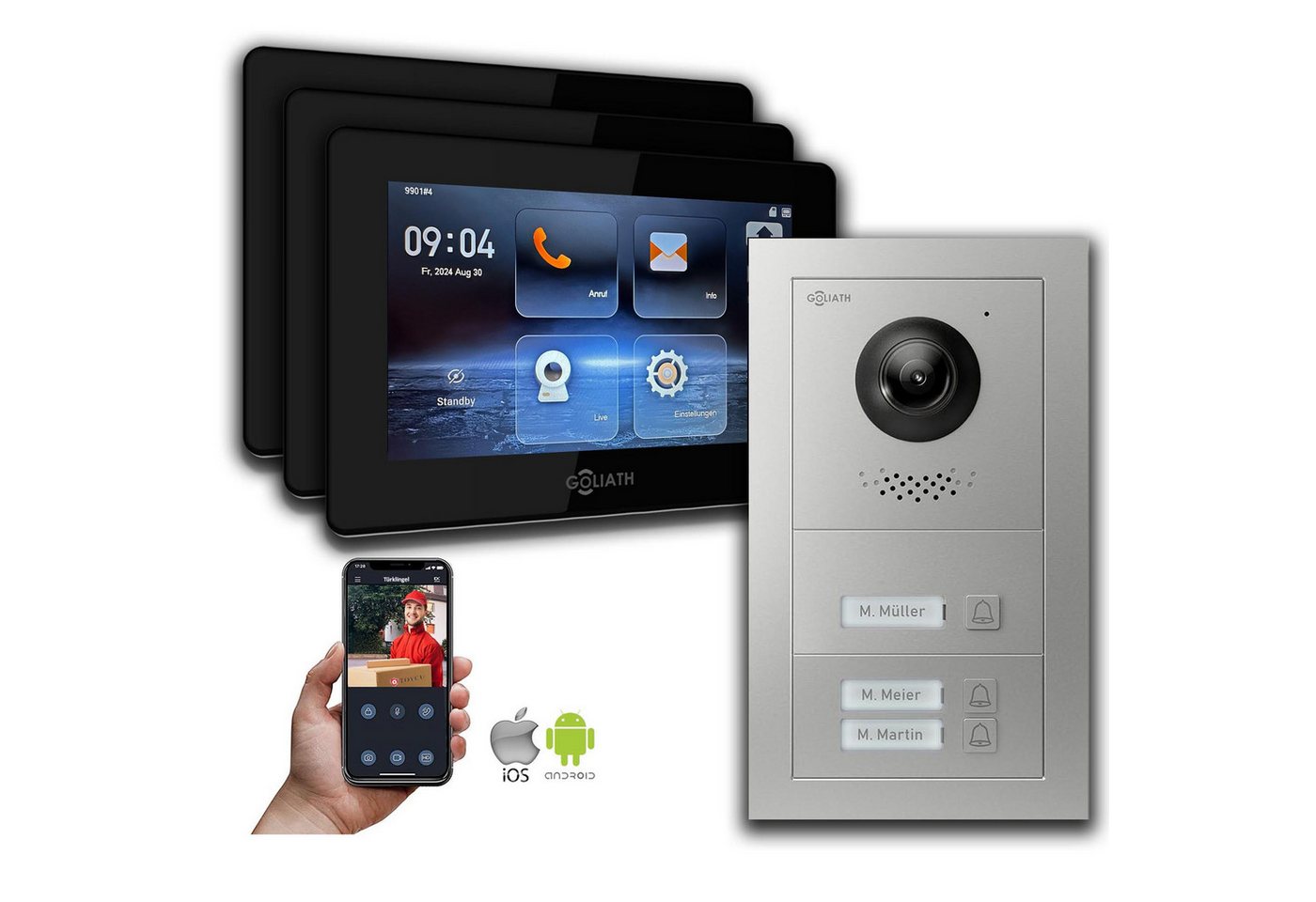 Goliath Intercom Video-Türsprechanlage Goliath IP Video Türsprechanlage: 7-Zoll 3 Familienhaus, Smartphone Ap (Privat oder Gewerblich) von Goliath Intercom
