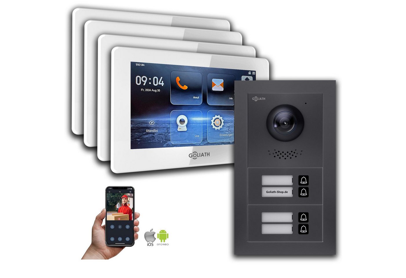 Goliath Intercom Video-Türsprechanlage Goliath IP Video Türsprechanlage: 7-Zoll 4 Familienhaus, Smartphone Ap (Privat oder Gewerblich) von Goliath Intercom