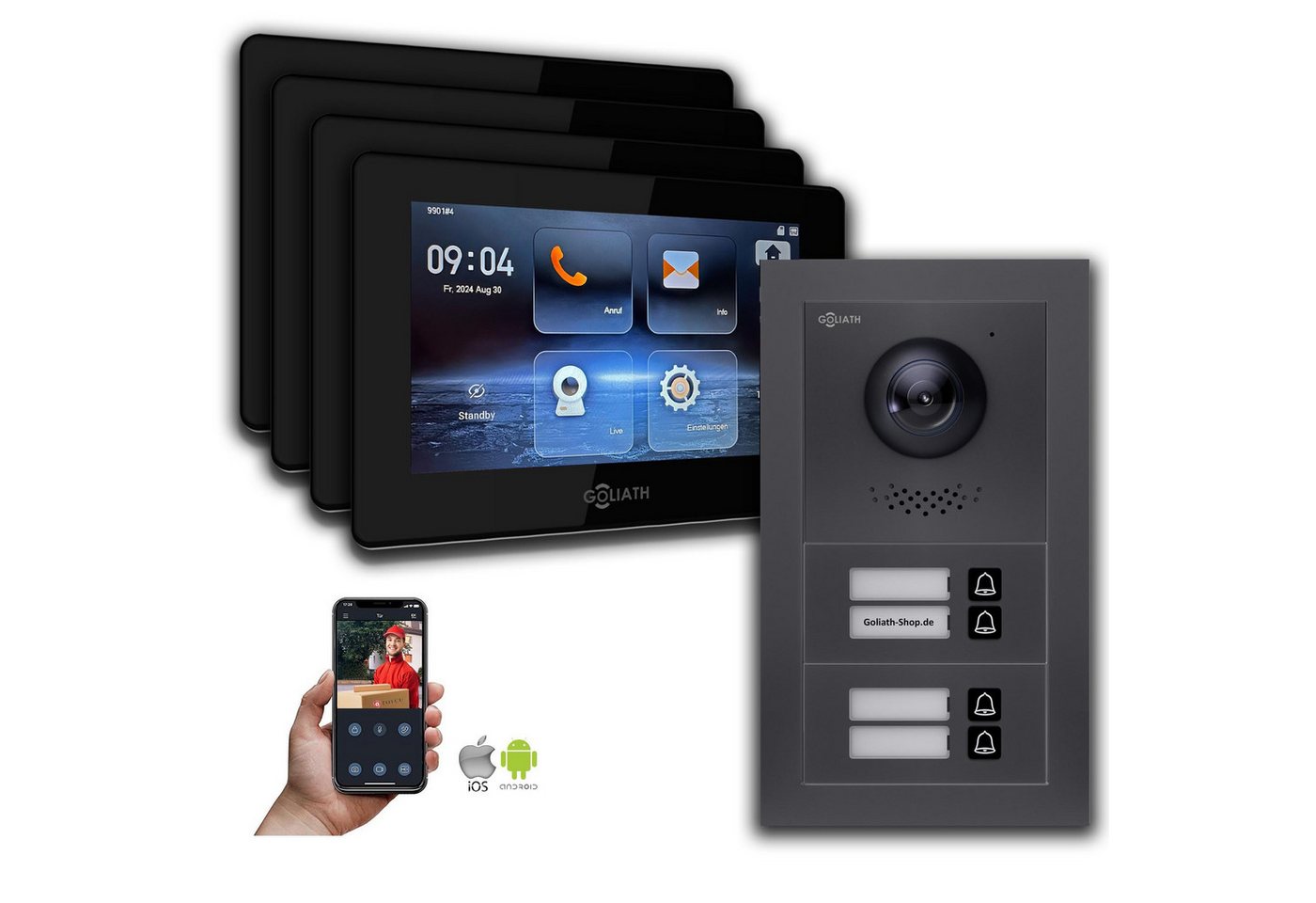 Goliath Intercom Video-Türsprechanlage Goliath IP Video Türsprechanlage: 7-Zoll 4 Familienhaus, Smartphone Ap (Privat oder Gewerblich) von Goliath Intercom