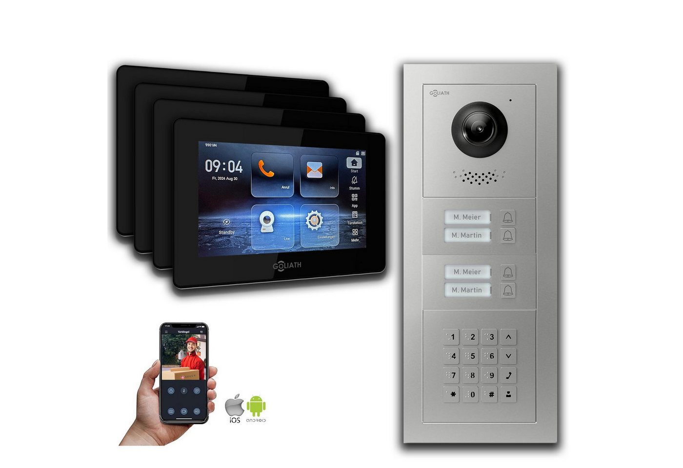 Goliath Intercom Video-Türsprechanlage Goliath IP Video Türsprechanlage: 7-Zoll 4 Familienhaus, Zahlencode, S (Privat oder Gewerblich) von Goliath Intercom