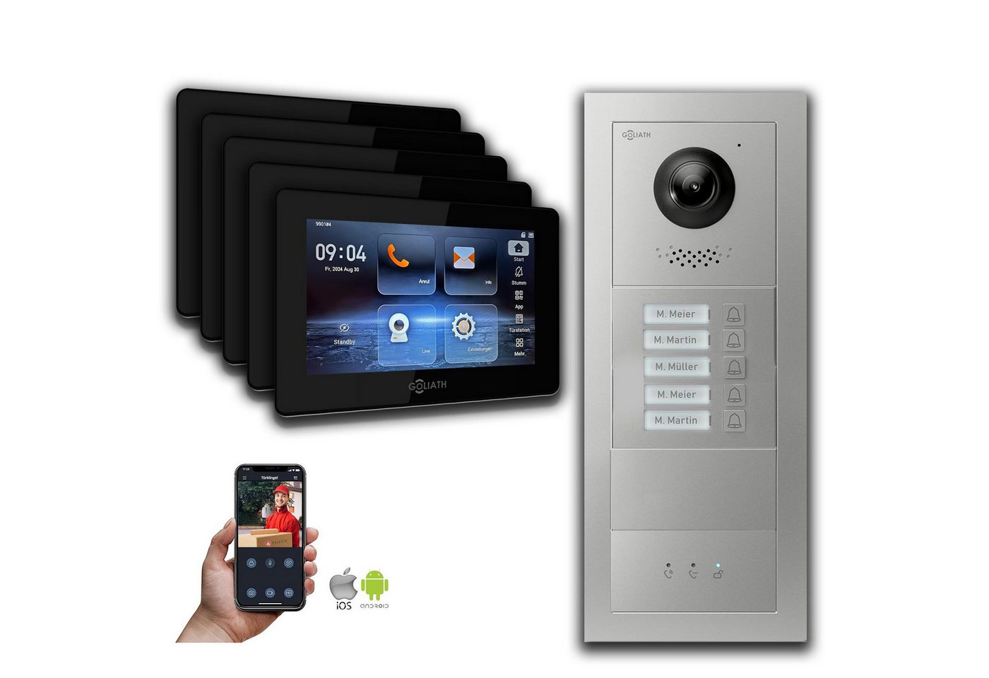 Goliath Intercom Video-Türsprechanlage Goliath IP Video Türsprechanlage: 7-Zoll 5 Familienhaus, Blanko, Anzei (Privat oder Gewerblich) von Goliath Intercom
