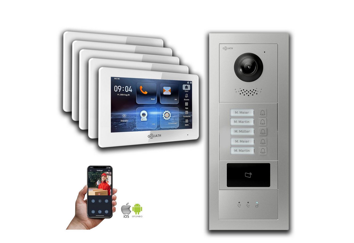 Goliath Intercom Video-Türsprechanlage Goliath IP Video Türsprechanlage: 7-Zoll 5 Familienhaus, RFID, Anzeige (Privat oder Gewerblich) von Goliath Intercom