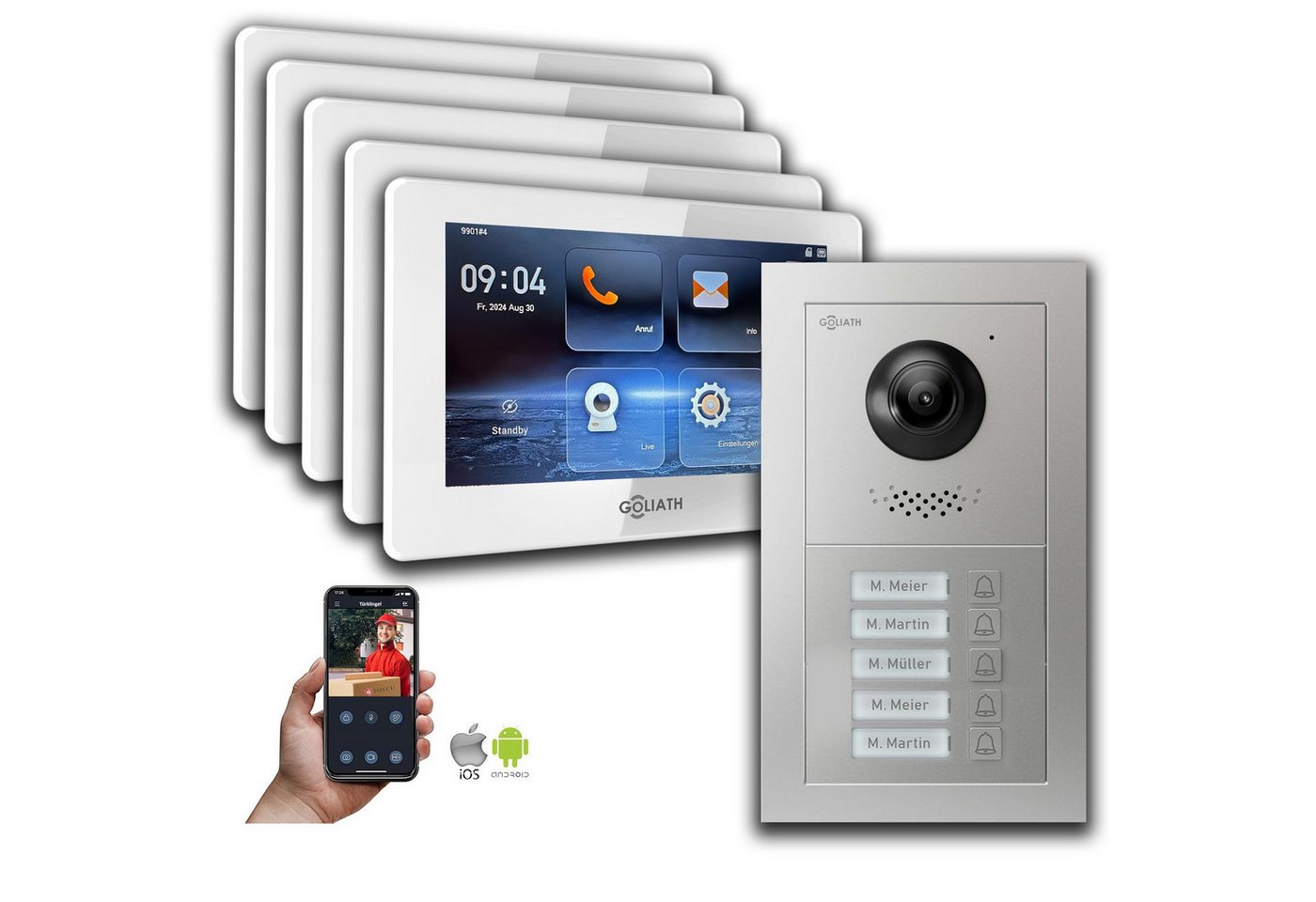 Goliath Intercom Video-Türsprechanlage Goliath IP Video Türsprechanlage: 7-Zoll 5 Familienhaus, Smartphone Ap (Privat oder Gewerblich) von Goliath Intercom
