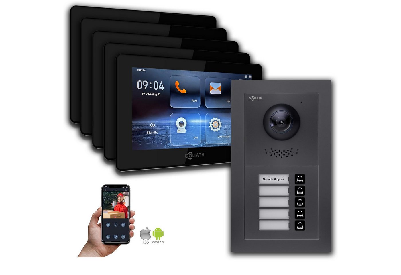 Goliath Intercom Video-Türsprechanlage Goliath IP Video Türsprechanlage: 7-Zoll 5-Familienhaus, Smartphone Ap (Privat oder Gewerblich) von Goliath Intercom
