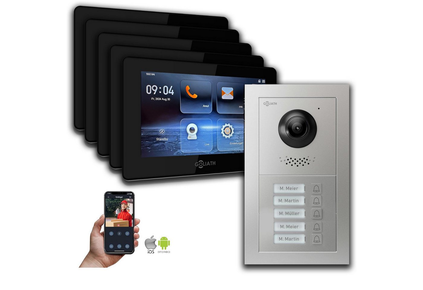 Goliath Intercom Video-Türsprechanlage Goliath IP Video Türsprechanlage: 7-Zoll 5 Familienhaus, Smartphone Ap (Privat oder Gewerblich) von Goliath Intercom