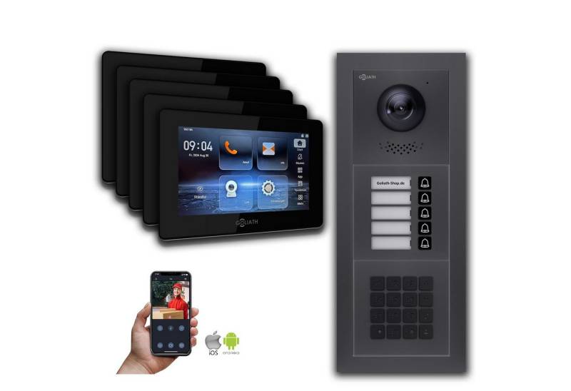 Goliath Intercom Video-Türsprechanlage Goliath IP Video Türsprechanlage: 7-Zoll 5 Familienhaus, Zahlencode, A (Privat oder Gewerblich) von Goliath Intercom