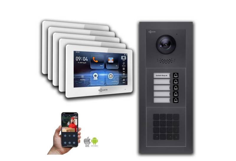 Goliath Intercom Video-Türsprechanlage Goliath IP Video Türsprechanlage: 7-Zoll 5 Familienhaus, Zahlencode, A (Privat oder Gewerblich) von Goliath Intercom