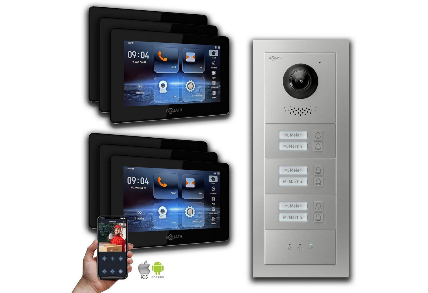 Goliath Intercom Video-Türsprechanlage Goliath IP Video Türsprechanlage: 7-Zoll 6 Familienhaus, Anzeige, Silb (Privat oder Gewerblich) von Goliath Intercom