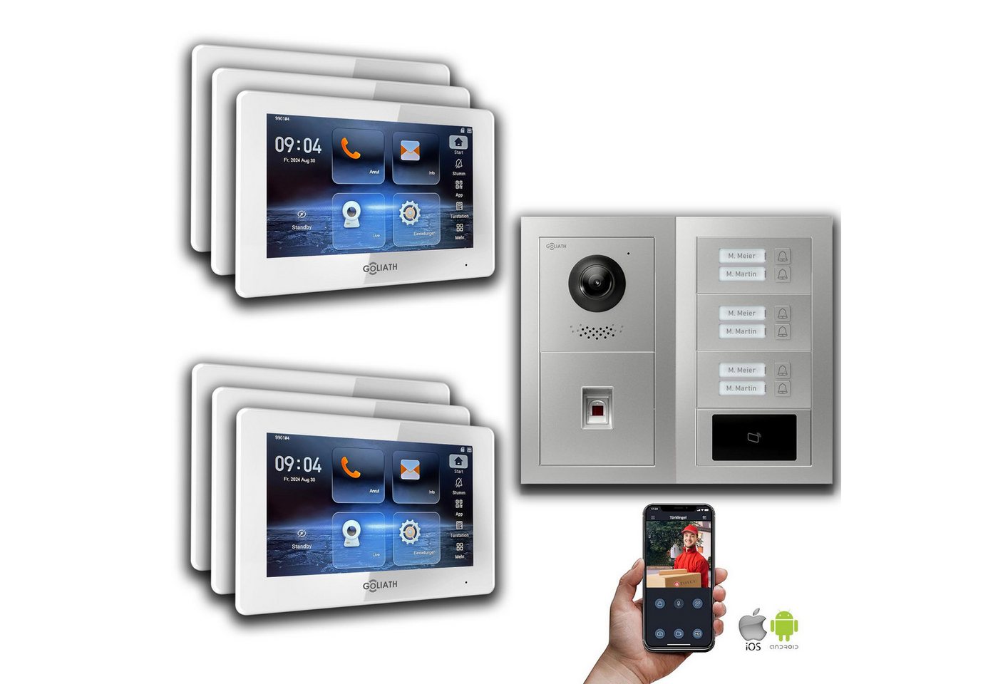 Goliath Intercom Video-Türsprechanlage Goliath IP Video Türsprechanlage: 7-Zoll 6 Familienhaus, Fingerprint, (Privat oder Gewerblich) von Goliath Intercom
