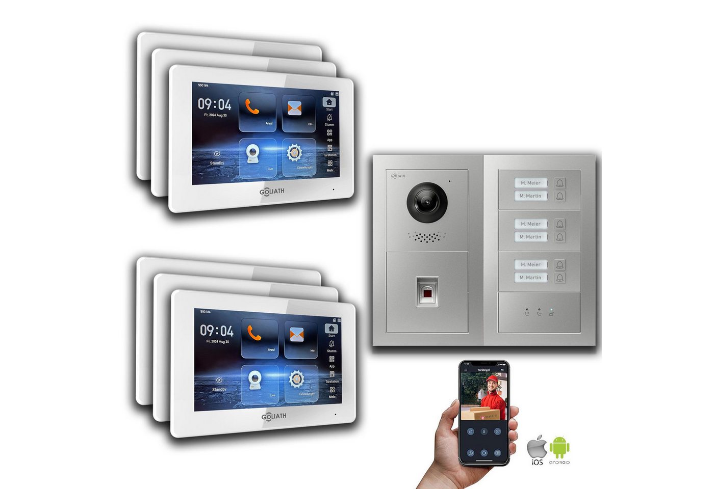 Goliath Intercom Video-Türsprechanlage Goliath IP Video Türsprechanlage: 7-Zoll 6 Familienhaus, Fingerprint, (Privat oder Gewerblich) von Goliath Intercom