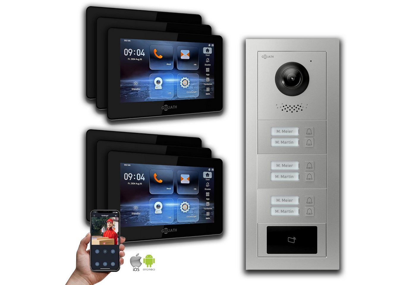 Goliath Intercom Video-Türsprechanlage Goliath IP Video Türsprechanlage: 7-Zoll 6 Familienhaus, RFID, Silber (Privat oder Gewerblich) von Goliath Intercom
