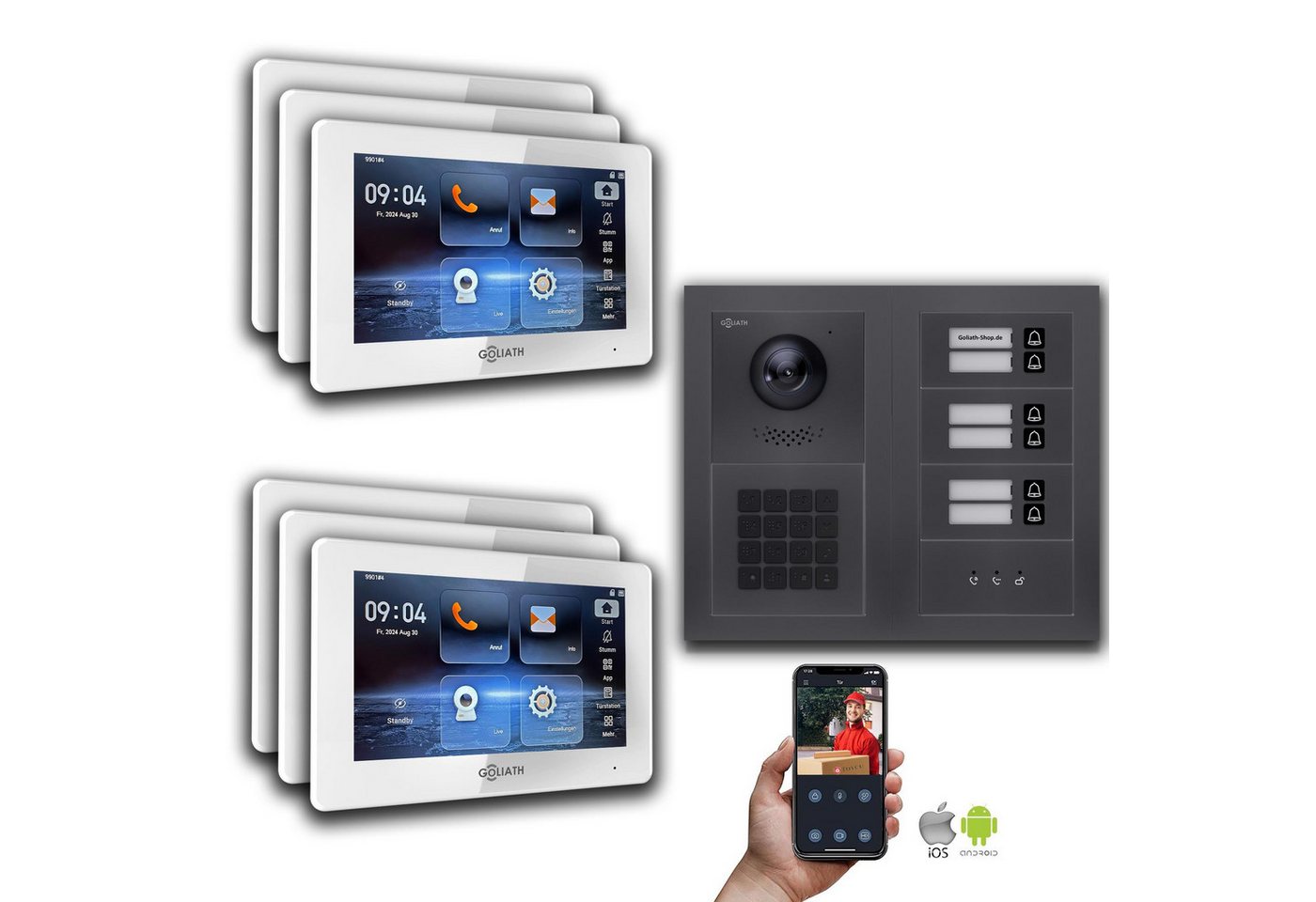 Goliath Intercom Video-Türsprechanlage Goliath IP Video Türsprechanlage: 7-Zoll 6 Familienhaus, Zahlencode, A (Privat oder Gewerblich) von Goliath Intercom