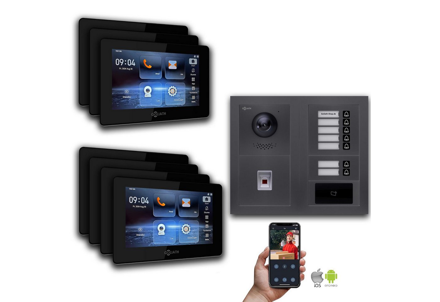 Goliath Intercom Video-Türsprechanlage Goliath IP Video Türsprechanlage: 7-Zoll 7 Familienhaus, Fingerprint, (Privat oder Gewerblich) von Goliath Intercom