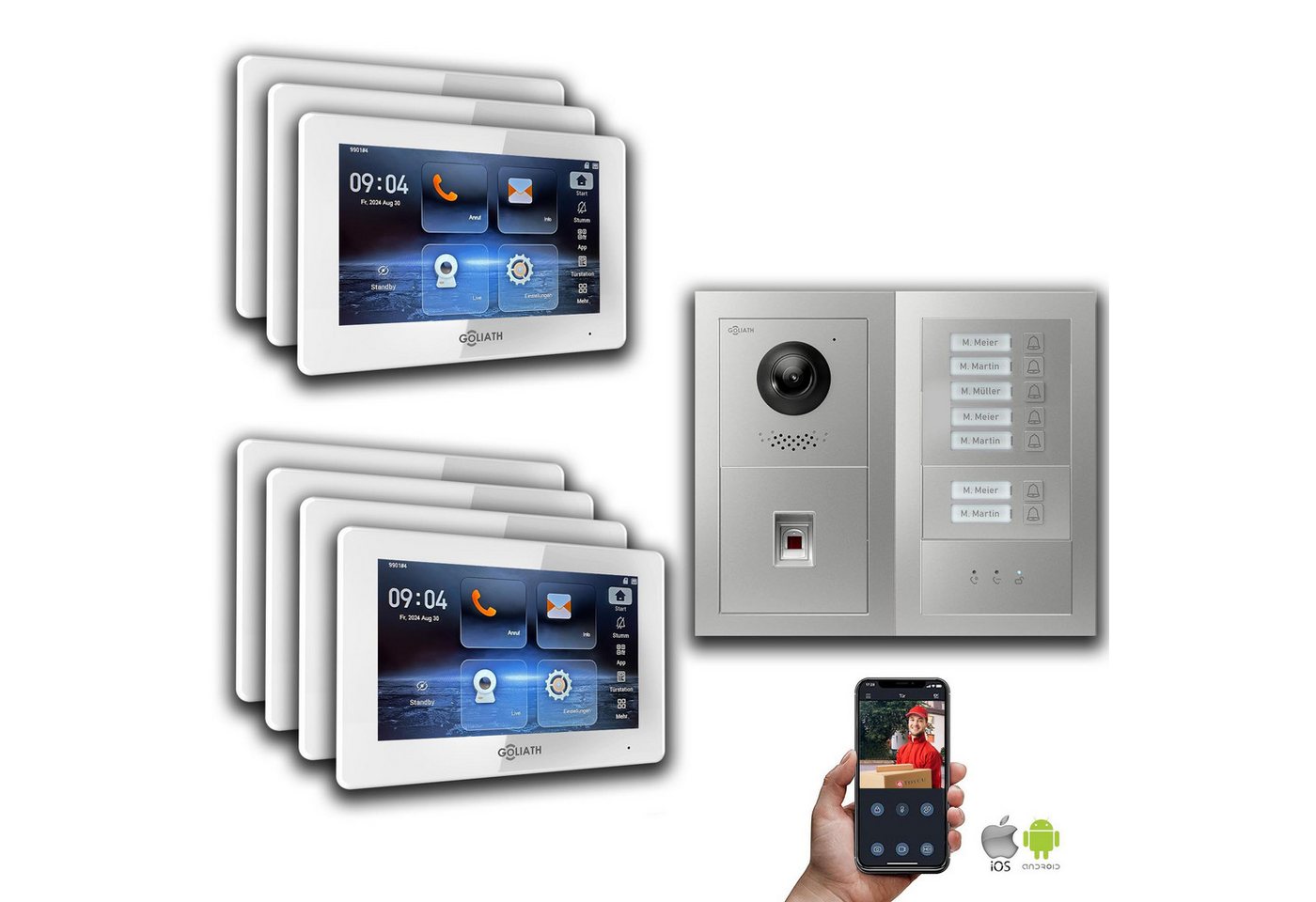Goliath Intercom Video-Türsprechanlage Goliath IP Video Türsprechanlage: 7-Zoll 7 Familienhaus, Fingerprint, (Privat oder Gewerblich) von Goliath Intercom