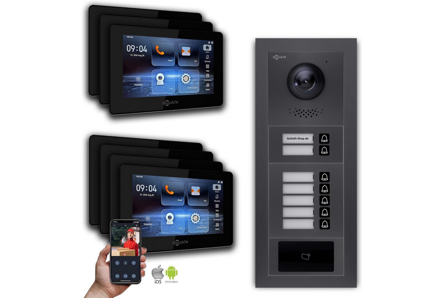 Goliath Intercom Video-Türsprechanlage Goliath IP Video Türsprechanlage: 7-Zoll 7 Familienhaus, RFID, Anthraz (Privat oder Gewerblich) von Goliath Intercom