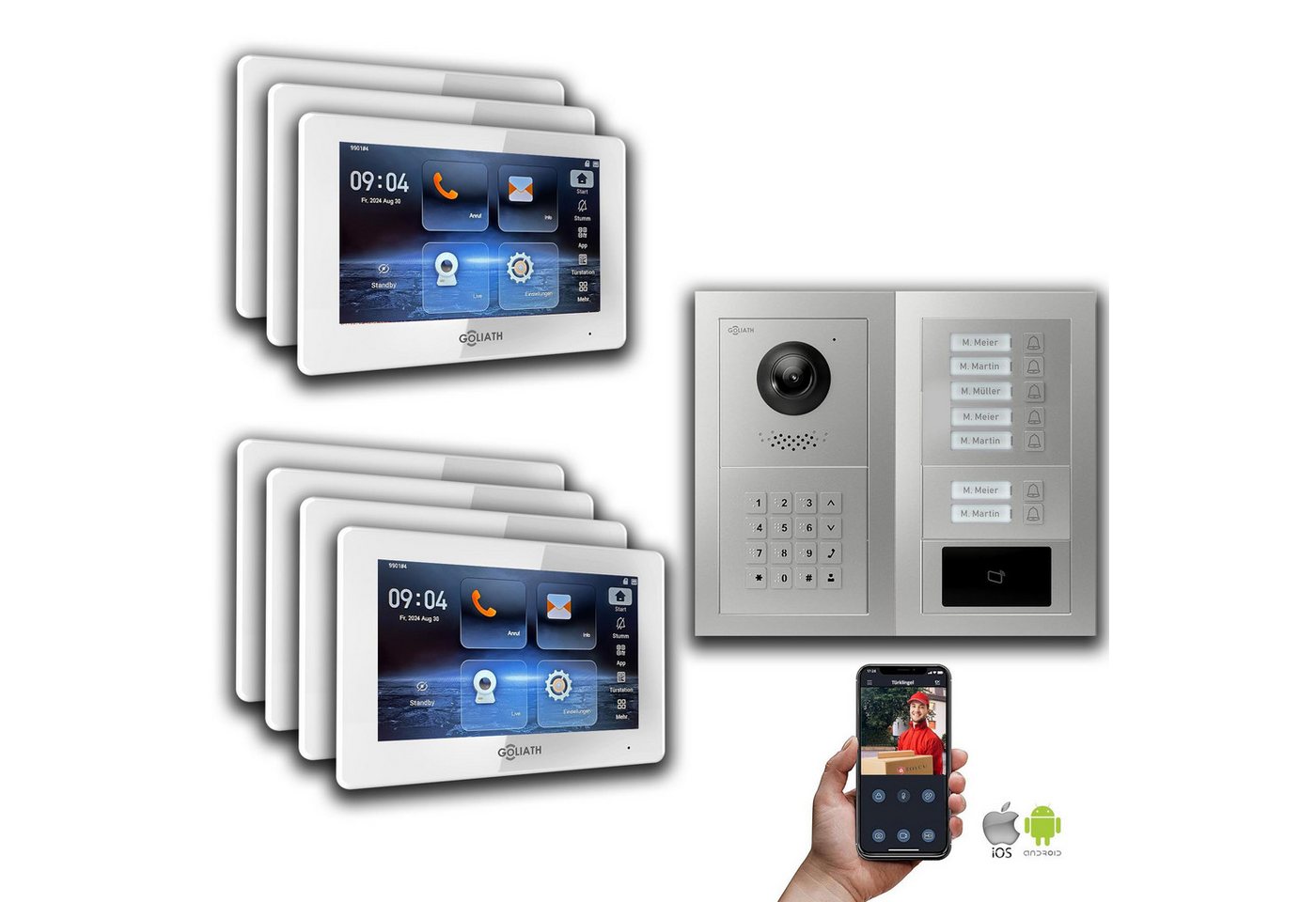 Goliath Intercom Video-Türsprechanlage Goliath IP Video Türsprechanlage: 7-Zoll 7 Familienhaus, RFID, Zahlenc (Privat oder Gewerblich) von Goliath Intercom