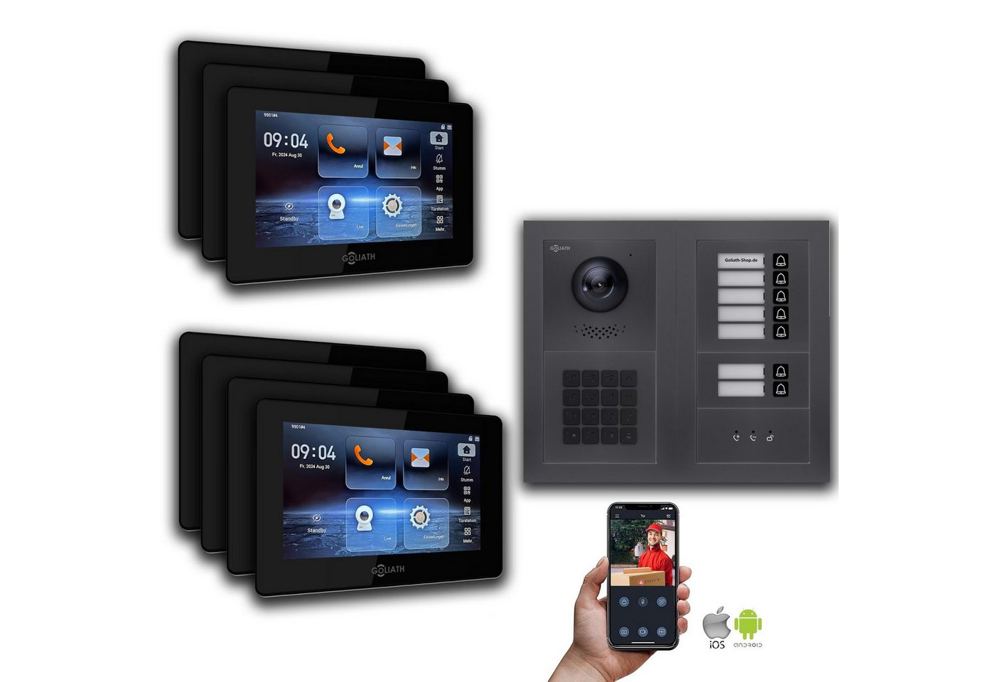 Goliath Intercom Video-Türsprechanlage Goliath IP Video Türsprechanlage: 7-Zoll 7 Familienhaus, Zahlencode, A (Privat oder Gewerblich) von Goliath Intercom